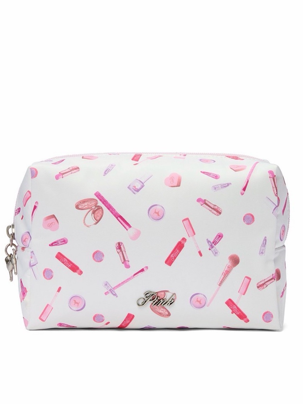 PINK Victoria's Secret White Cosmetic Bag with Pink Makeup Print